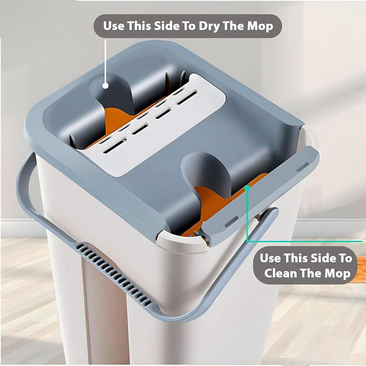 UK Multi Functional Wash | Dry Mop And Bucket Set Flat Squeeze 10 Pads