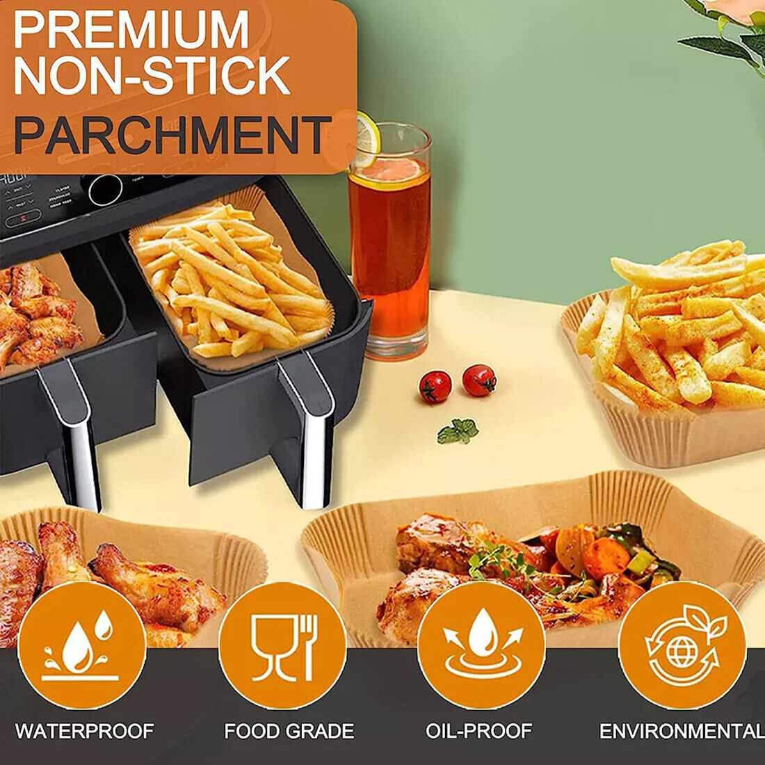 300x Air Fryer Liners Disposable Paper Liners Non Stick Parchment For Dual