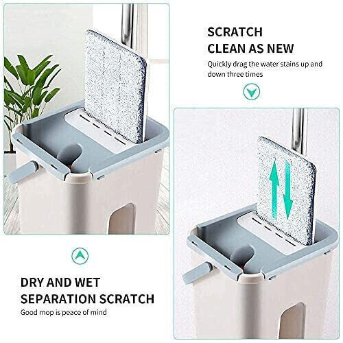 UK Multi Functional Wash | Dry Mop And Bucket Set Flat Squeeze 10 Pads