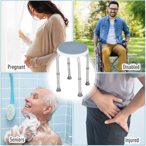 360 Degree Swivel Seat Bath Shower Stool Adjustable Height Aluminium HOMCOM