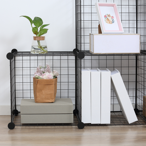 DIY 6 Cube Wire Storage Cabinet Organiser, 111L x 37W x 111Hcm-Black