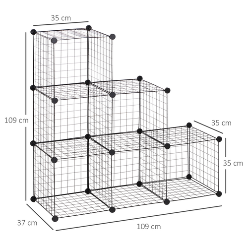 DIY 6 Cube Wire Storage Cabinet Organiser, 111L x 37W x 111Hcm-Black