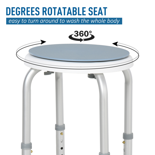 360 Degree Swivel Seat Bath Shower Stool Adjustable Height Aluminium HOMCOM