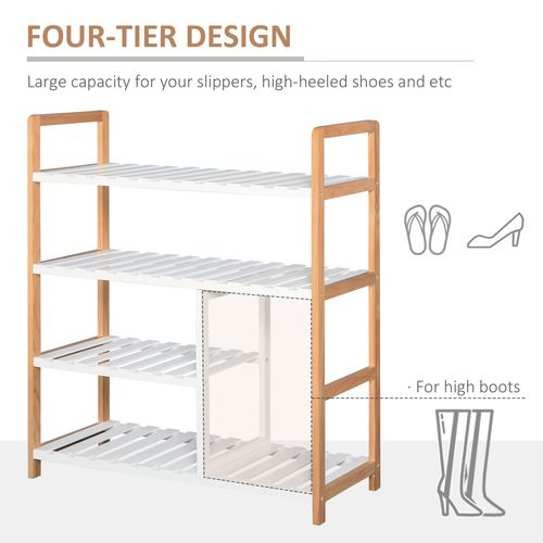 4-Tier Shoe Rack Simple Home Storage Wood Frame Boot Compartment Home
