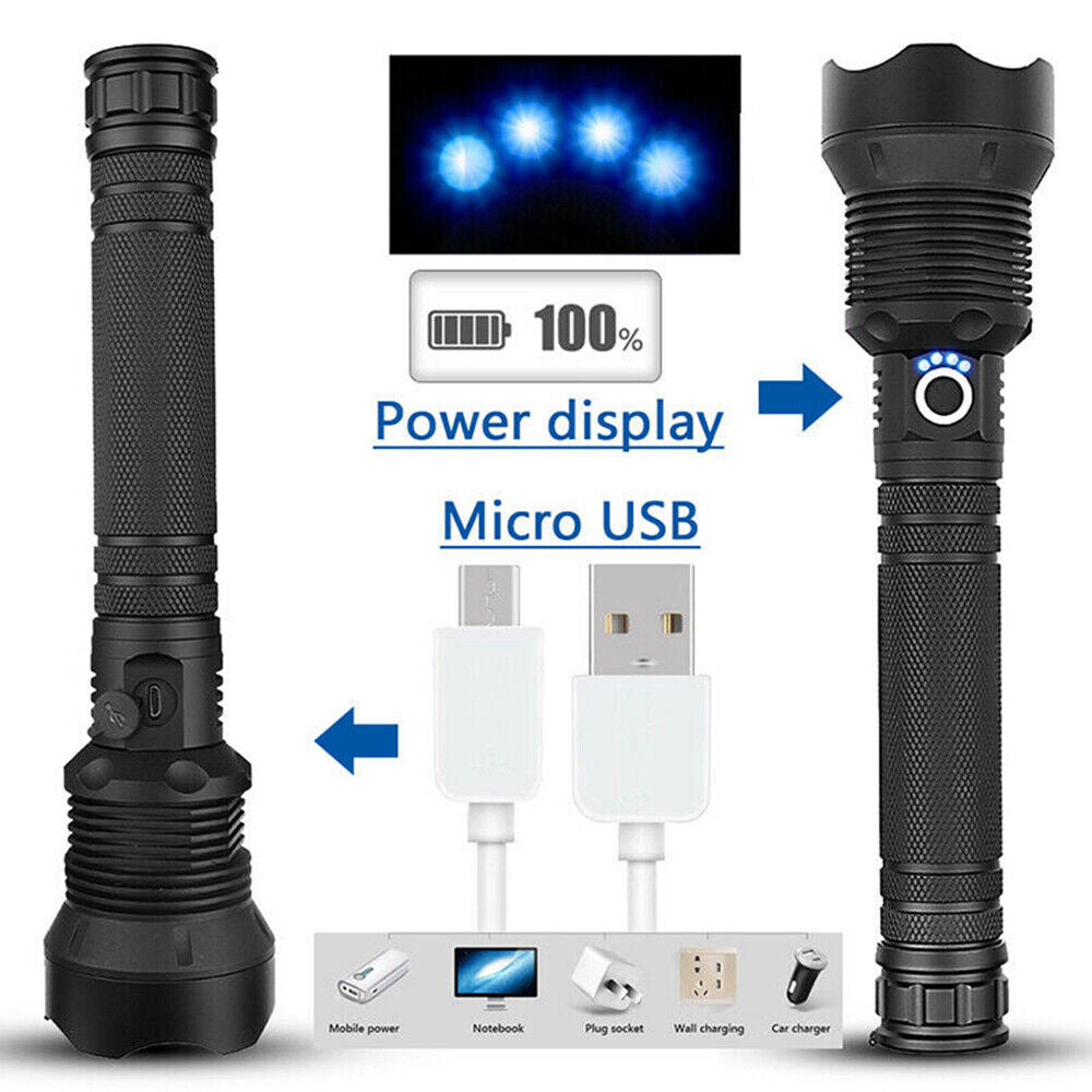 Super Bright Torch 2500000LM LED Flashlight USB Rechargeable Tactical Lights