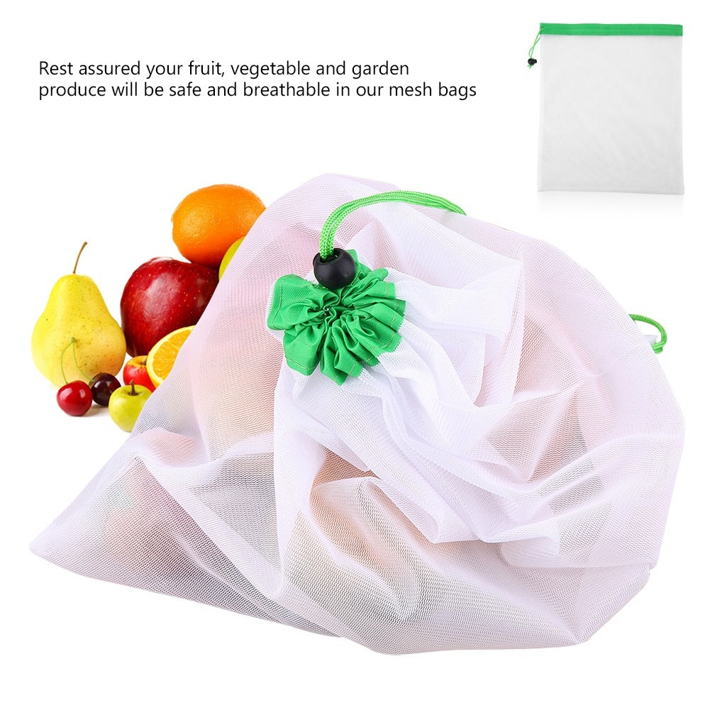 16Pcs Reusable Washable Vegetable Fruit Mesh Bags Storage Pouch with Drawstring Closure