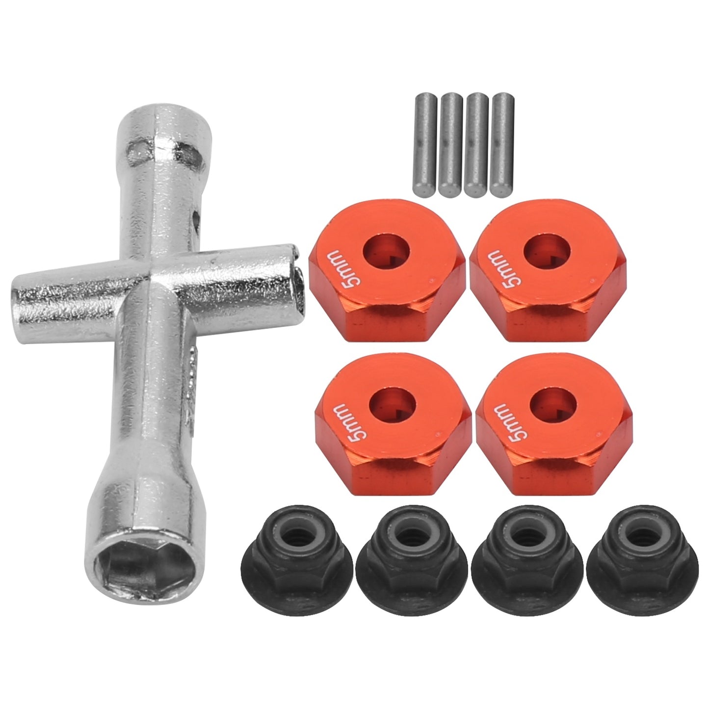 12mm Wheel 5mm Thickness Hex Adapter Cross Wrench M4 NonSlip Nut Set for 1/10 RC Car(Red )