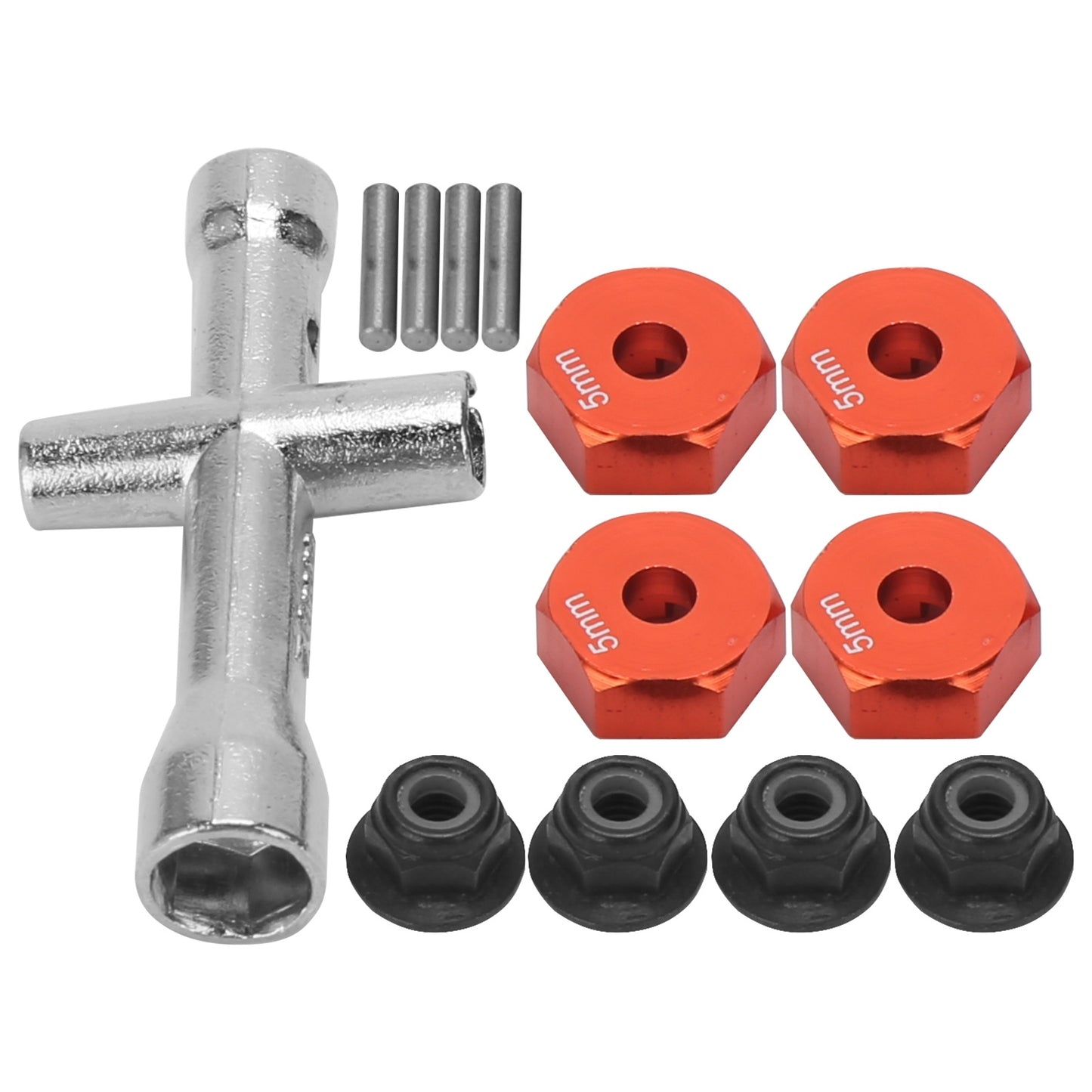 12mm Wheel 5mm Thickness Hex Adapter Cross Wrench M4 NonSlip Nut Set for 1/10 RC Car(Red )