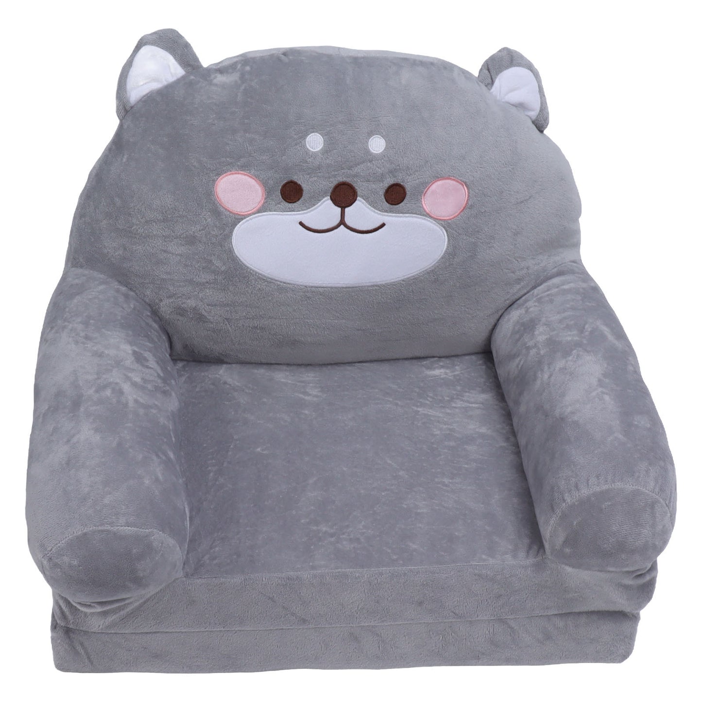 Kids Sofa Cartoon Gray Dog Style Foldable Wide Handle Soft Breathable Toddler Chair for Reading Relaxing Sleeping 2 Layers