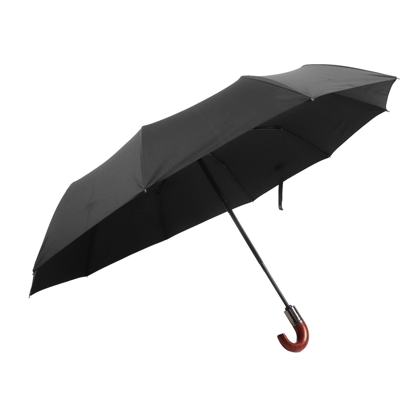 Folding Umbrella 10 Bone UV Protection Auto Open Auto Close Windproof Umbrella with Curved Wooden Handle for Men Women Non Glue Type