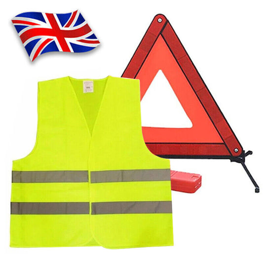 Car Warning Triangle Reflective Emergency Breakdown & High Visibility Vest