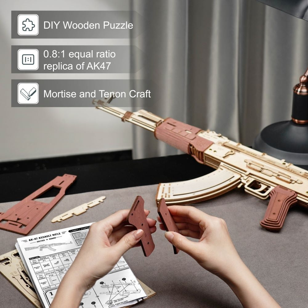 Rokr Automatic Rifle AK-47 Gift For Boys Wooden Puzzle Gun Double Firing Model