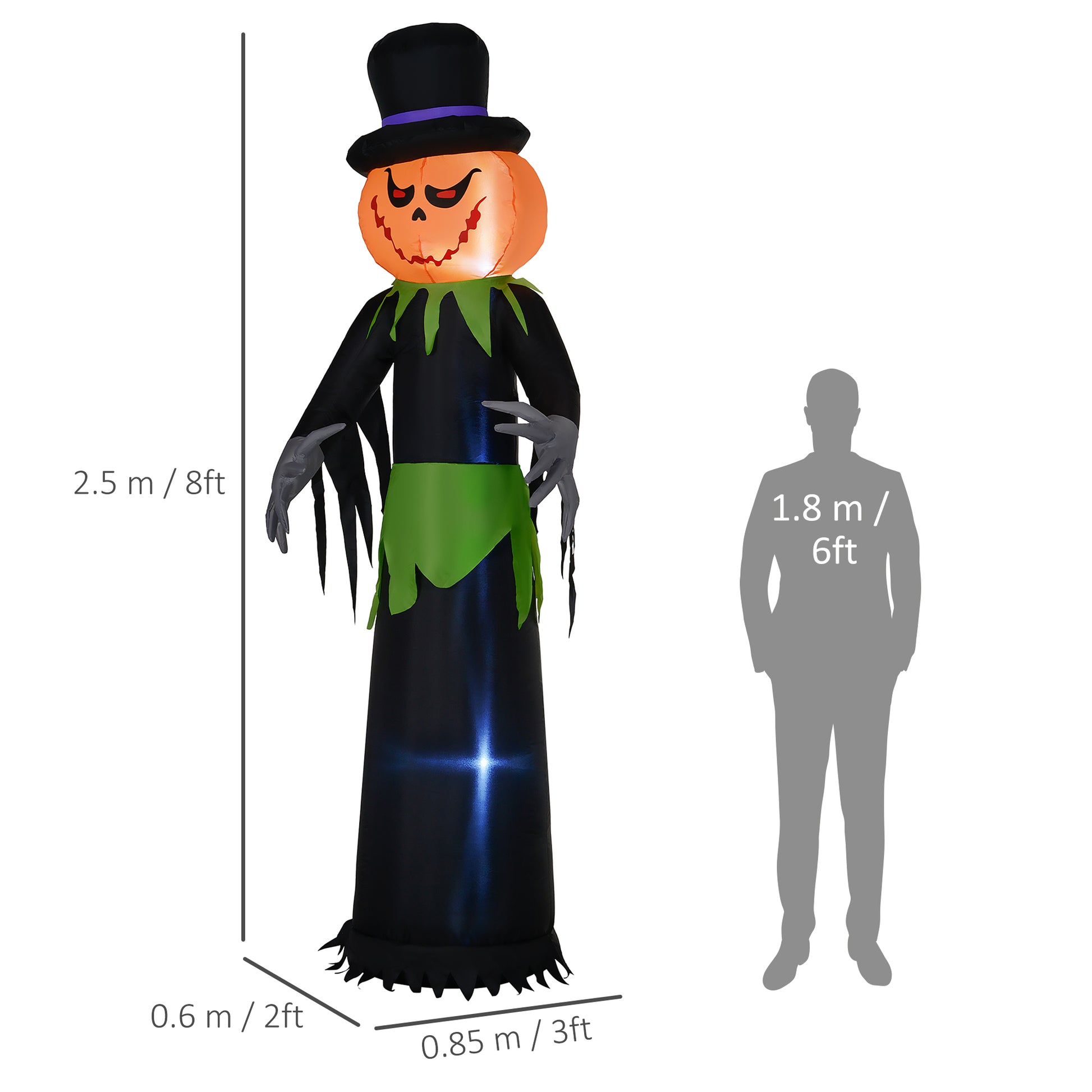 Outsunny 8FT Tall Halloween Inflatable Pumpkin Ghost in A Hat, Blow-Up Outdoor Halloween Decoration with LED Lights for Lawn, Garden, Party-1