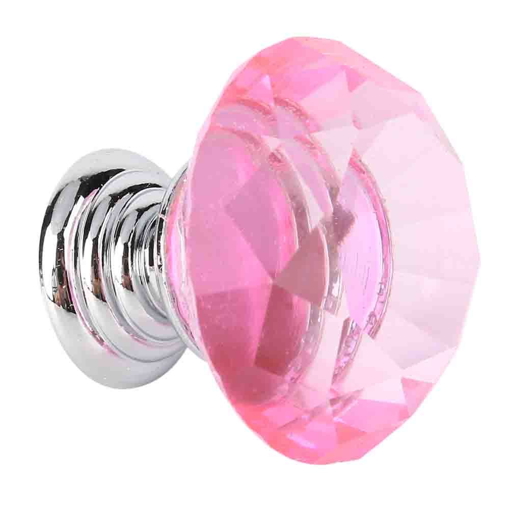 10PCS 30mm Pink Crystal Glass Door Knobs For Drawer Cabinet Kitchen