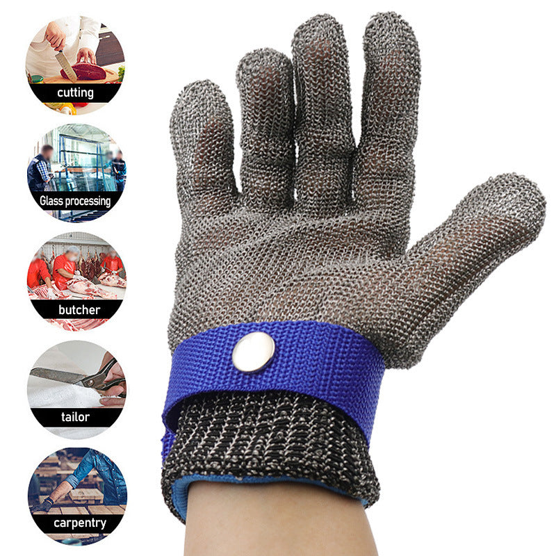 Stainless Steel Glove Cut Resistant Metal Mesh Chainmail Glove for Meat Cutting Chainsaw Work Silver Gray L 24.5cm