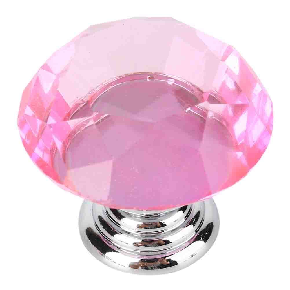 10PCS 30mm Pink Crystal Glass Door Knobs For Drawer Cabinet Kitchen