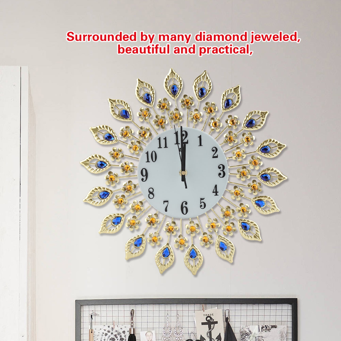 Iron European Style FlowerShaped Wallmounted Clock Diamond Hanging Wall Clock