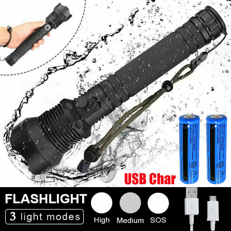 Super Bright Torch 2500000LM LED Flashlight USB Rechargeable Tactical Lights