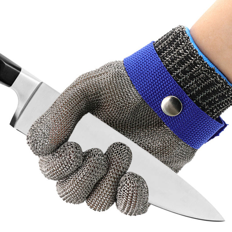 Stainless Steel Glove Cut Resistant Metal Mesh Chainmail Glove for Meat Cutting Chainsaw Work Silver Gray L 24.5cm