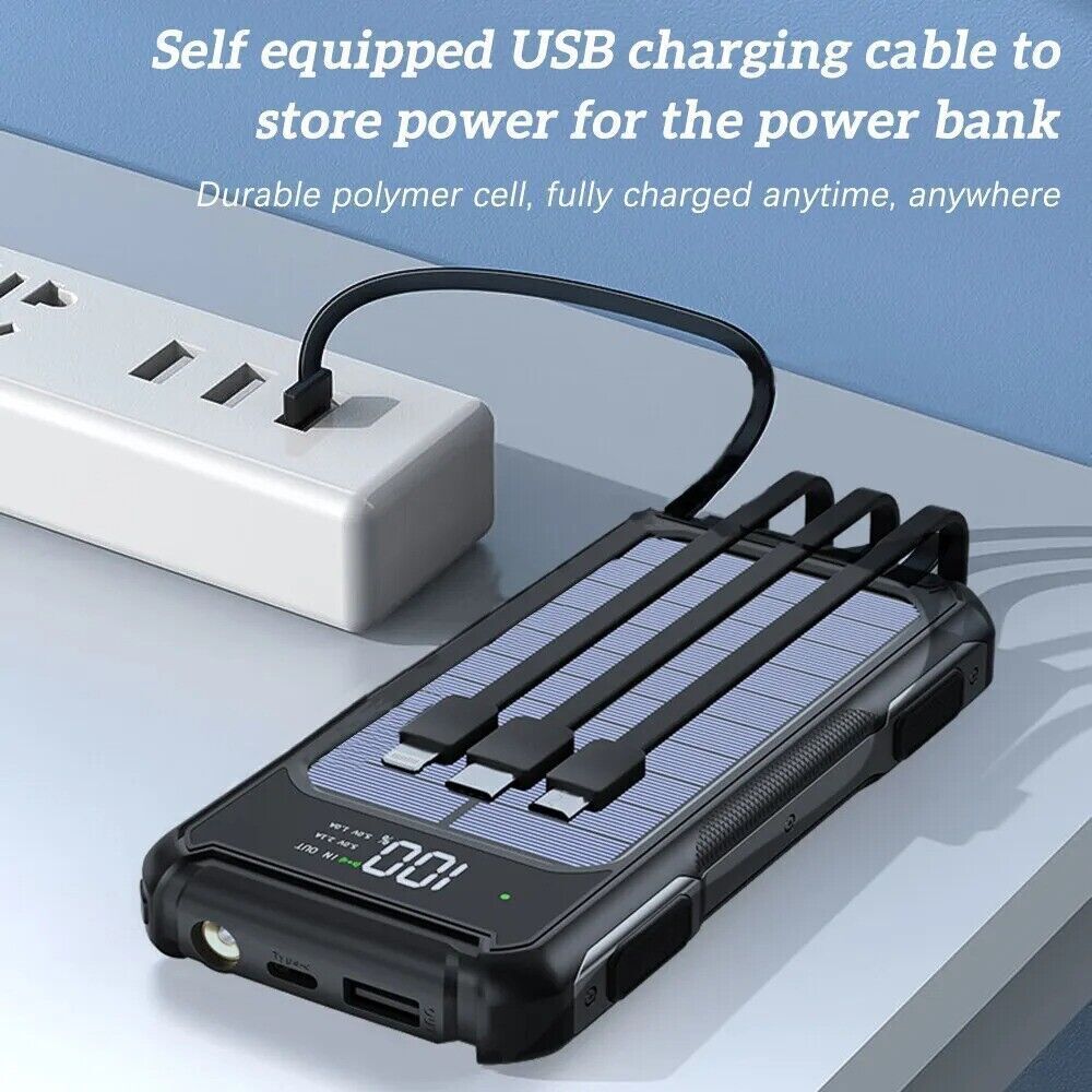 Solar Power Bank 20000mAh 4 USB Backup External Battery Charger For Cell Phone