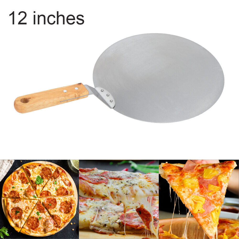 Stainless Steel Pizza Paddle Peel Bakers BBQ Oven Restaurant Tray Wooden Handle