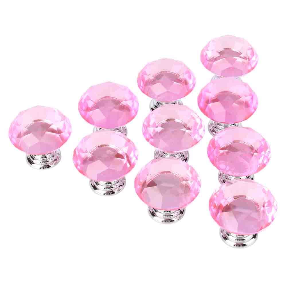 10PCS 30mm Pink Crystal Glass Door Knobs For Drawer Cabinet Kitchen