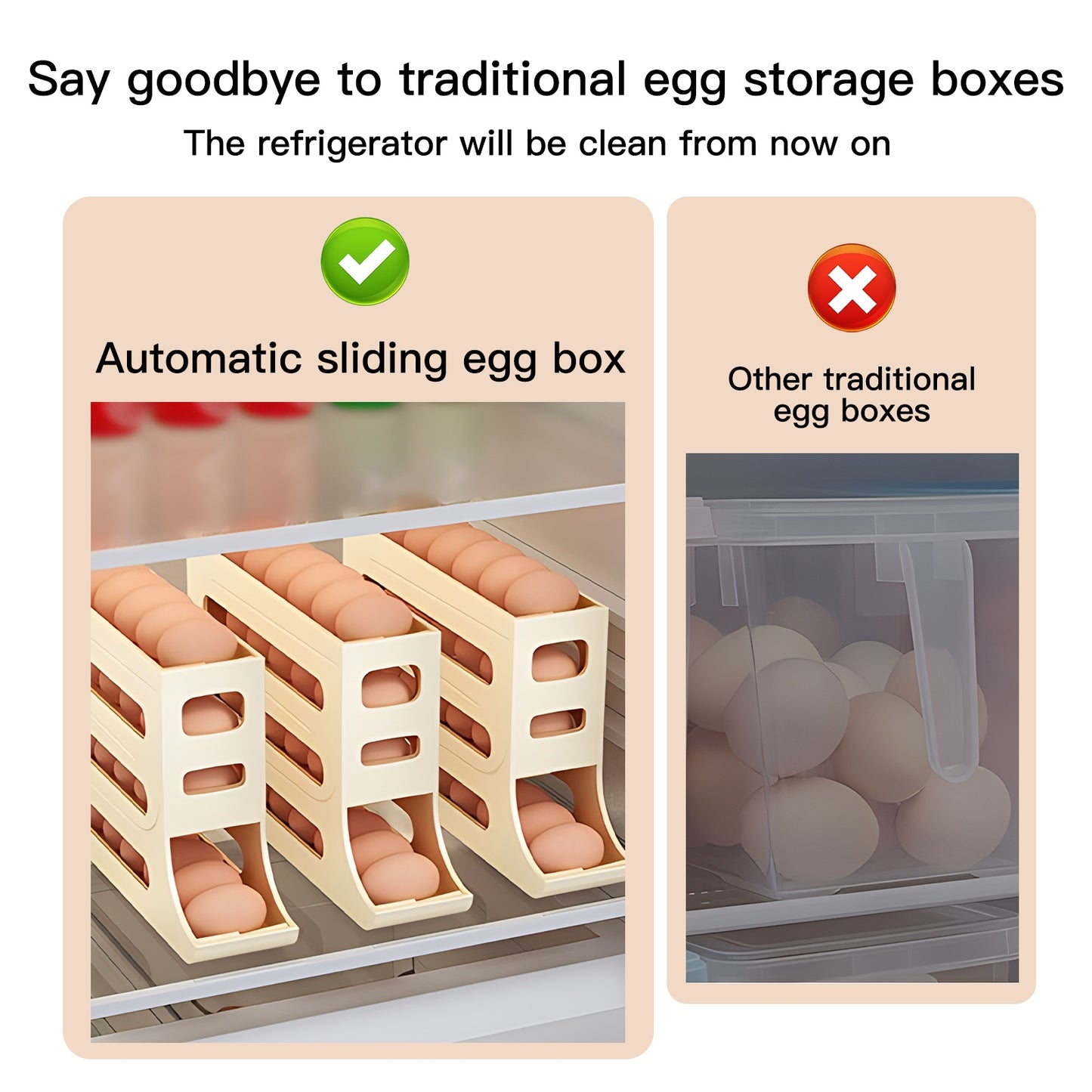 4-Tiers Auto Rolling Egg Dispenser, Space-Saving Egg Holder For Fridge And Countertop, Durable Plastic Kitchen Egg Organizer