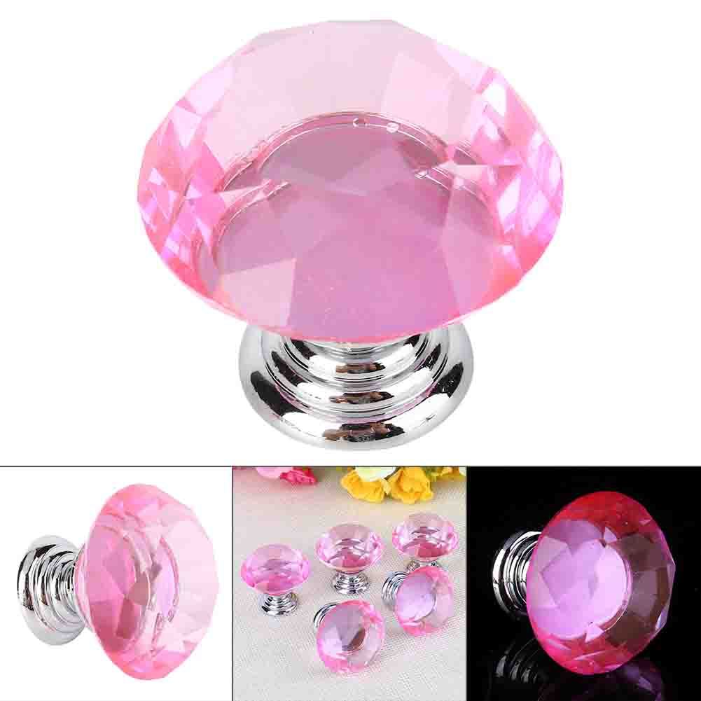 10PCS 30mm Pink Crystal Glass Door Knobs For Drawer Cabinet Kitchen