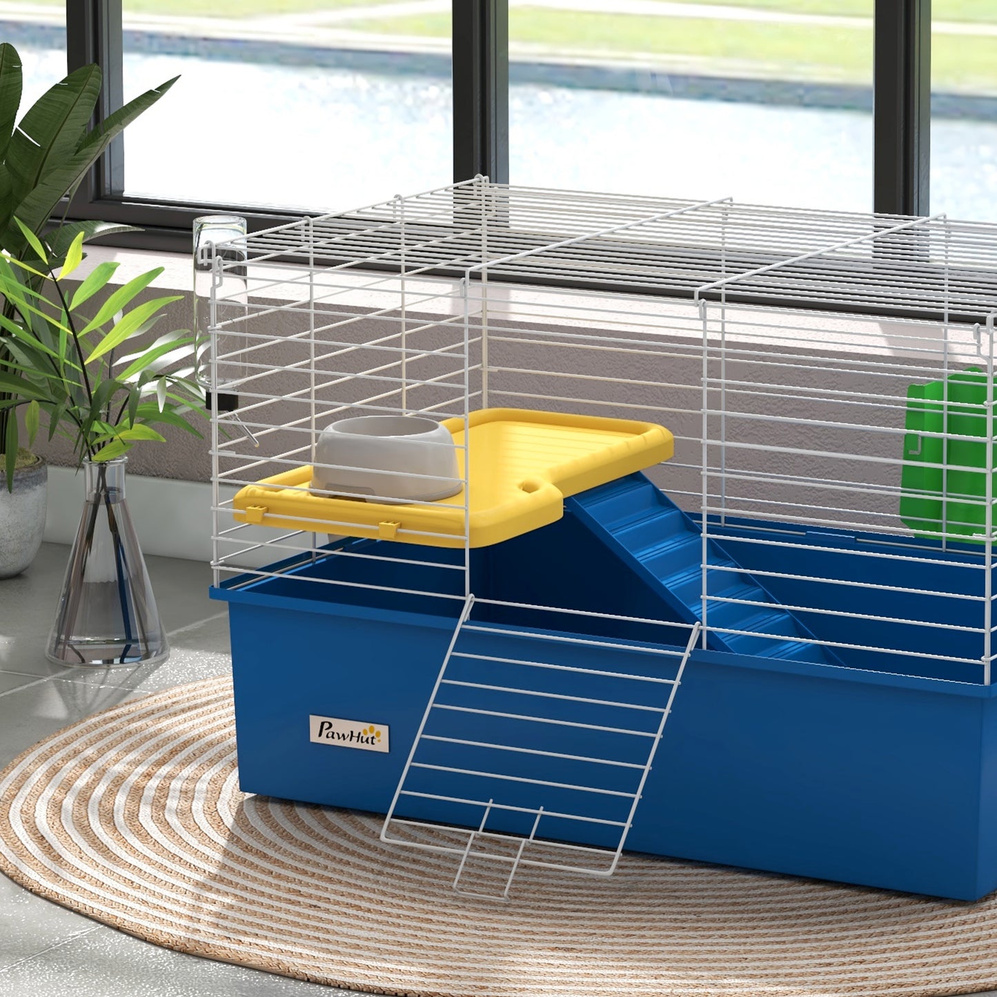 Blue Hamster Cage/Playhouse with Platform and Ramp, 71 x 46 x 47cm | PawHut-7