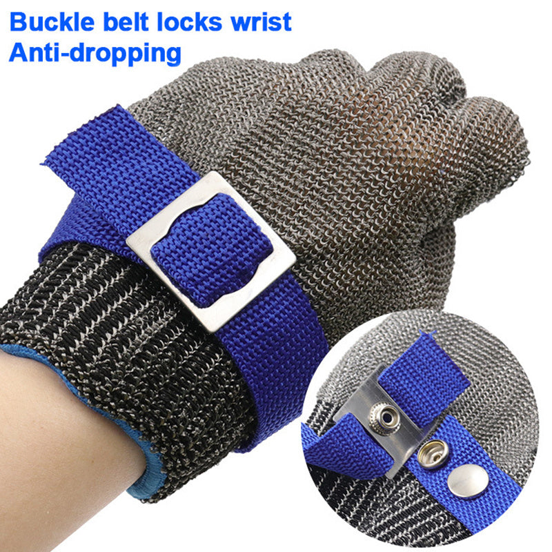 Stainless Steel Glove Cut Resistant Metal Mesh Chainmail Glove for Meat Cutting Chainsaw Work Silver Gray L 24.5cm