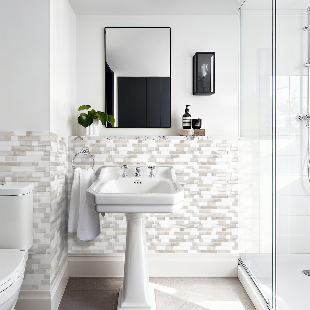 Glossy White & Beige