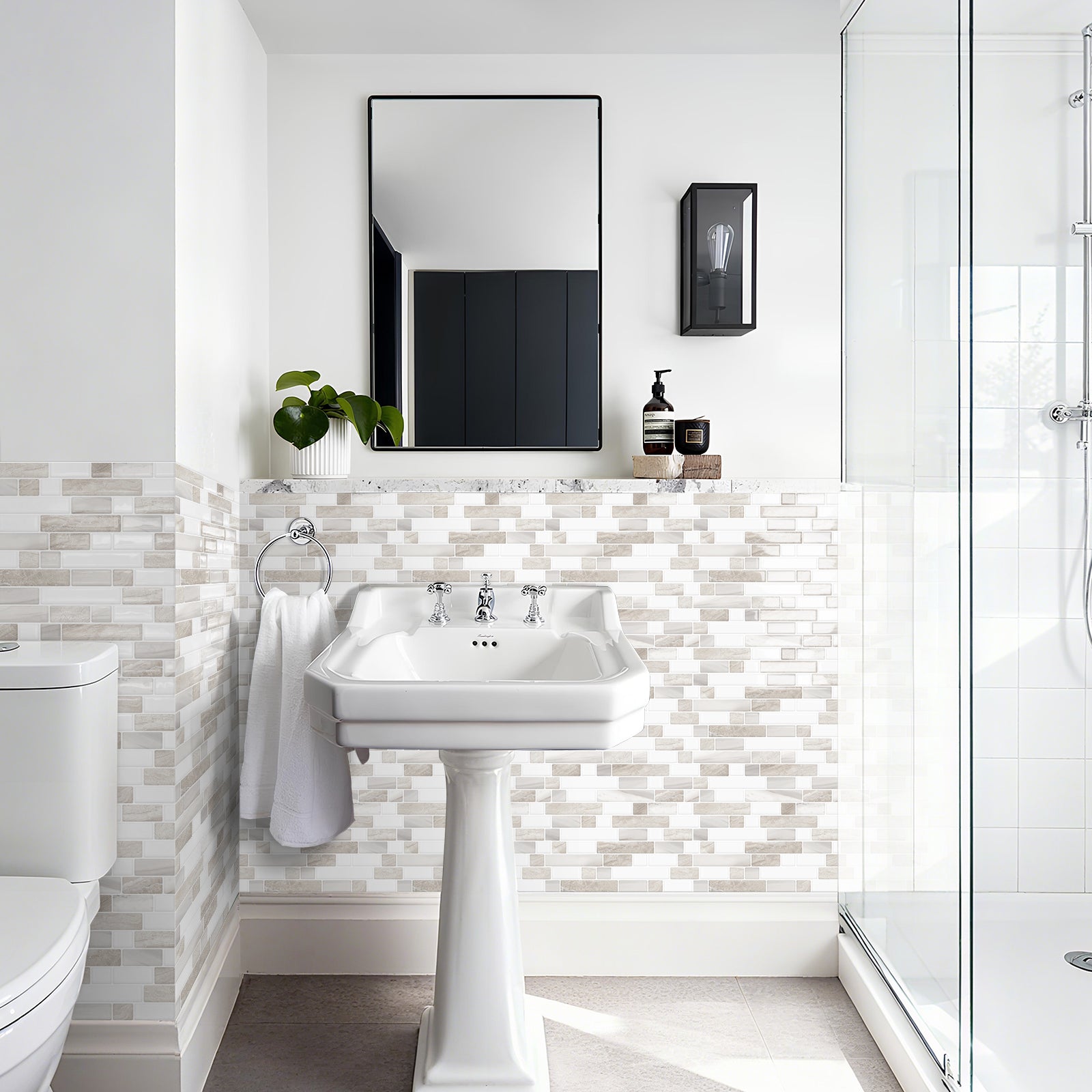 Glossy White & Beige