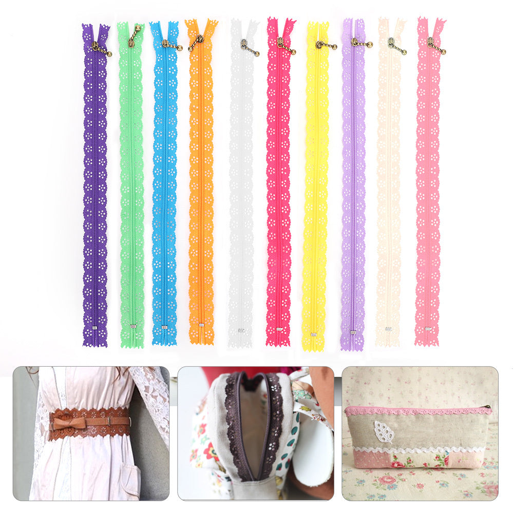 10Pcs Lace Zipper Mixed Style Bud Silk Shape No.3 Nylon Sewing Clothing Accessories 30cm