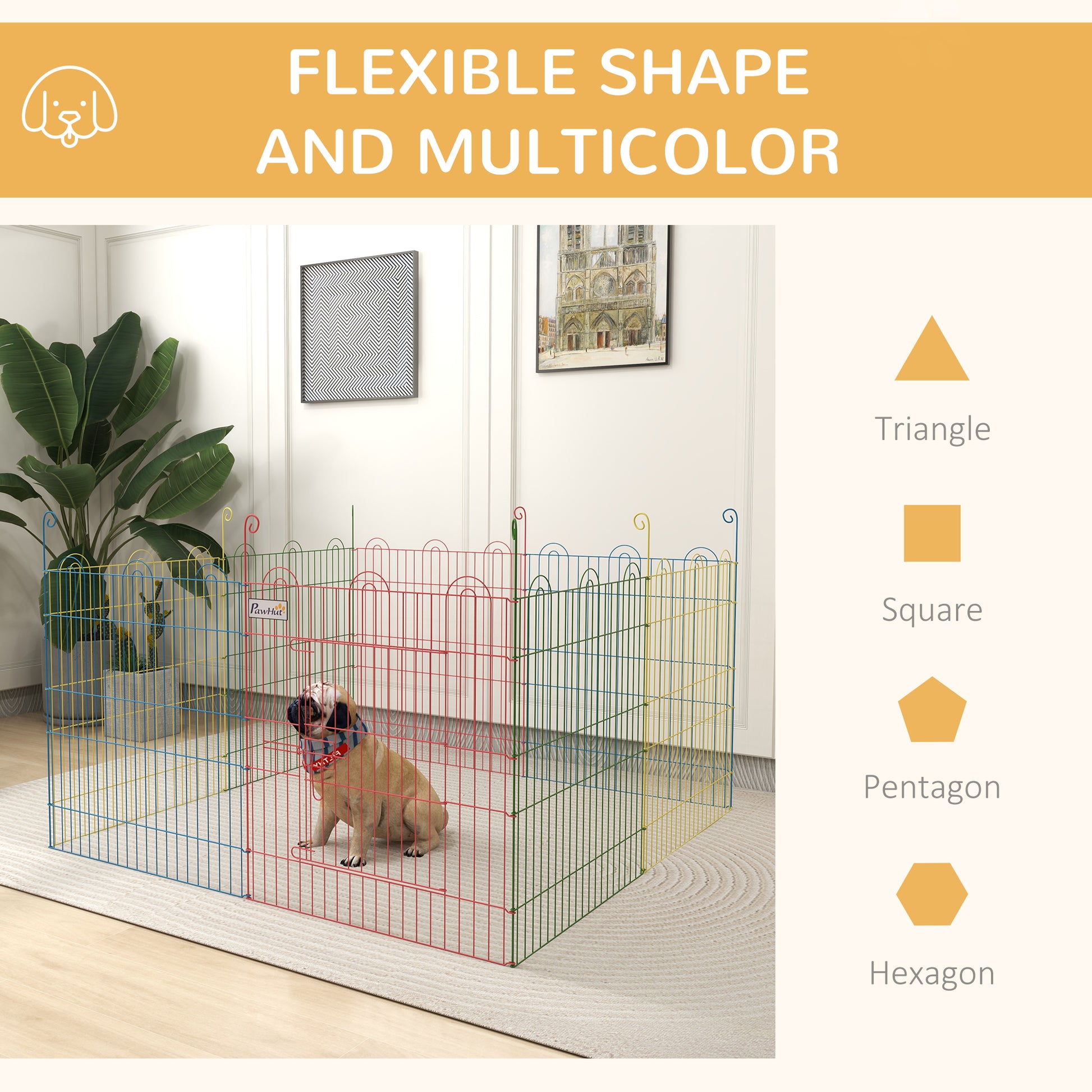 PawHut Pet Playpen Crate, with Eight Panels, Door, for Indoors and Outdoors, 60H x Φ156cm-3