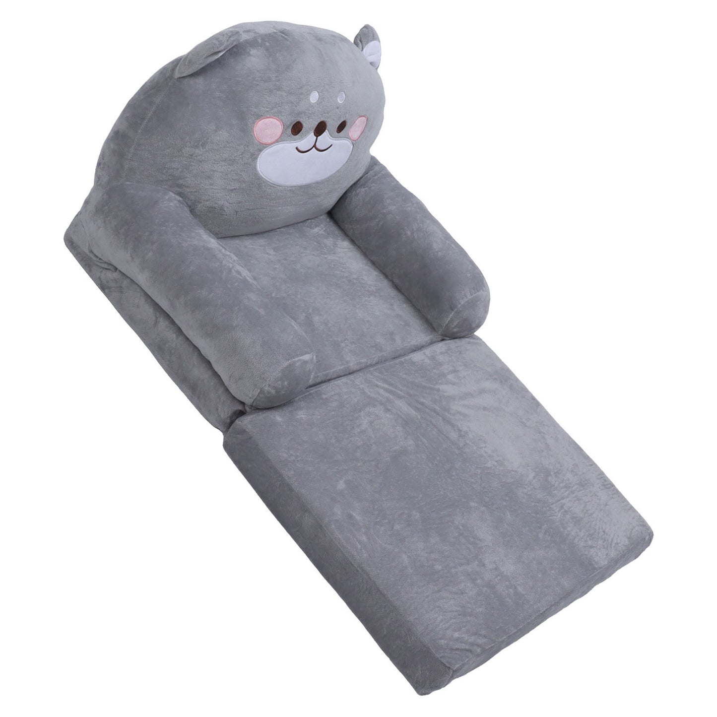 Kids Sofa Cartoon Gray Dog Style Foldable Wide Handle Soft Breathable Toddler Chair for Reading Relaxing Sleeping 2 Layers