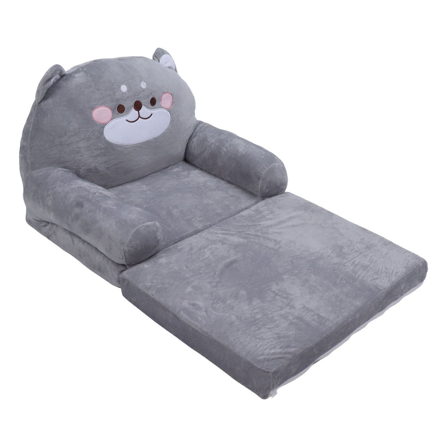 Kids Sofa Cartoon Gray Dog Style Foldable Wide Handle Soft Breathable Toddler Chair for Reading Relaxing Sleeping 2 Layers