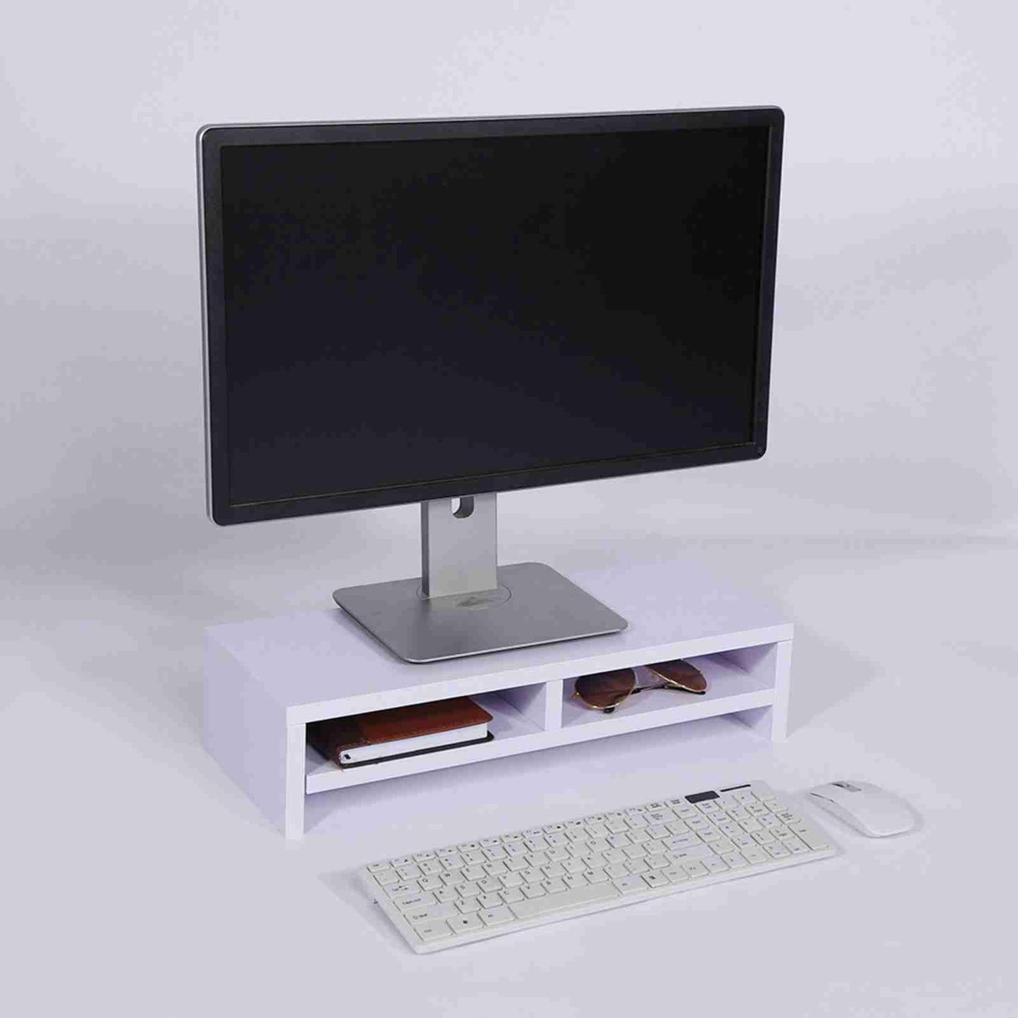 Desktop Monitor Stand LCD TV Laptop Rack Computer Screen Riser Shelf Office Desk Purplish White