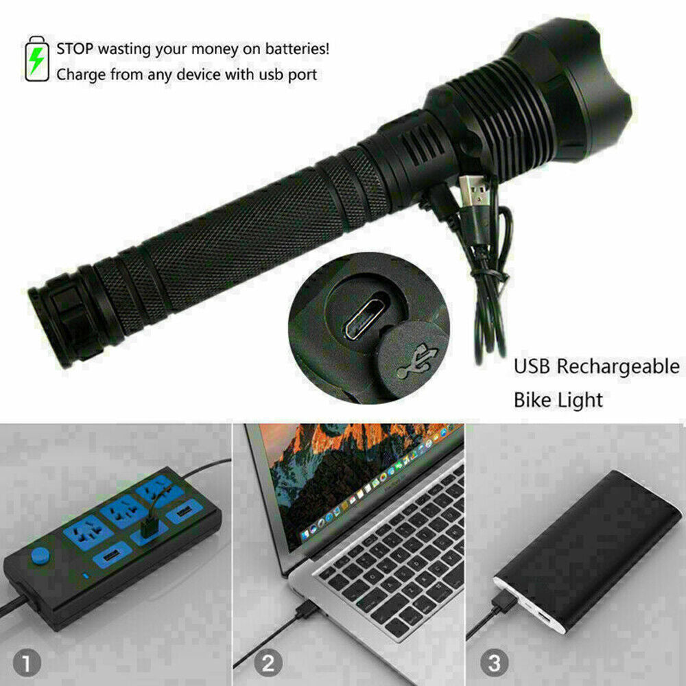 Super Bright Torch 2500000LM LED Flashlight USB Rechargeable Tactical Lights