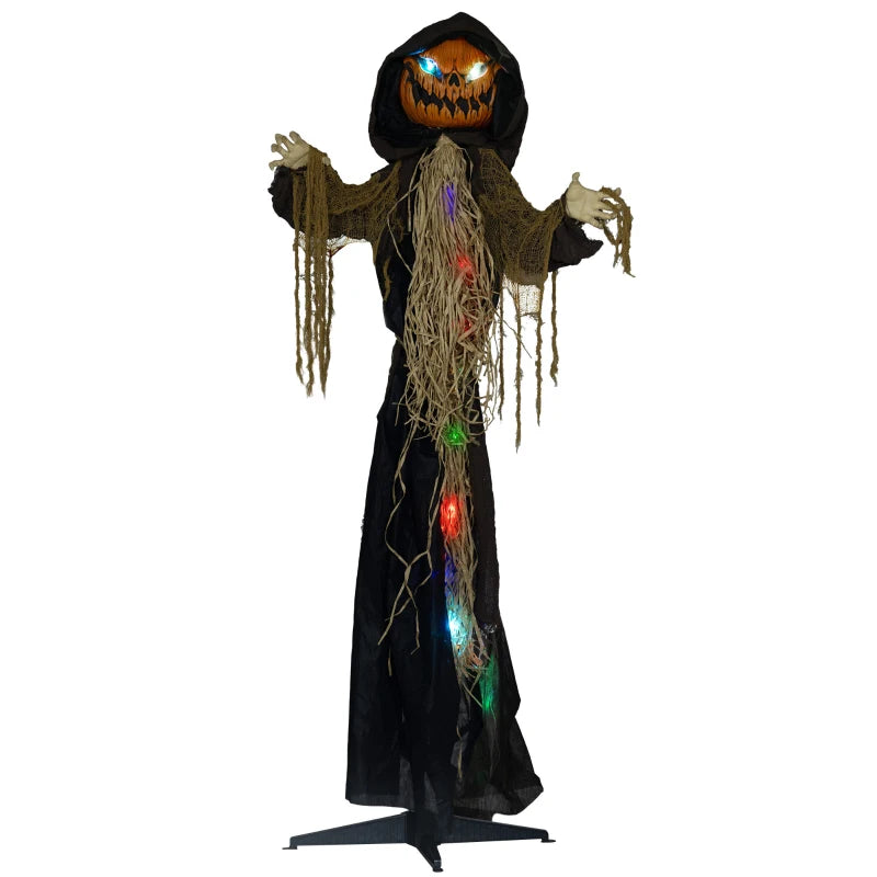 HOMCOM 198cm 78" Straw Pumpkin Halloween Decoration, Halloween Prop with Light Up Eyes, for Haunted House Indoor Outdoor Decor-0