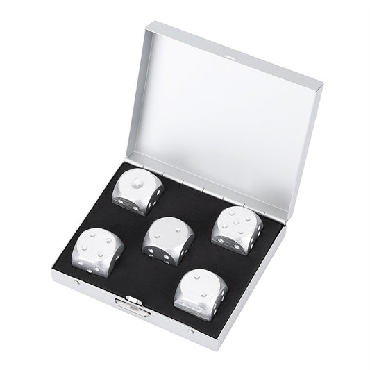 5pcs Aluminium Alloy Table Game Poker Games Dices Set with Storage Box (Silver Square Box)