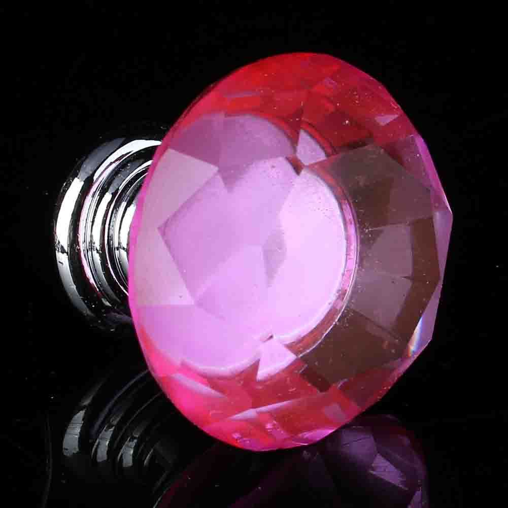 10PCS 30mm Pink Crystal Glass Door Knobs For Drawer Cabinet Kitchen