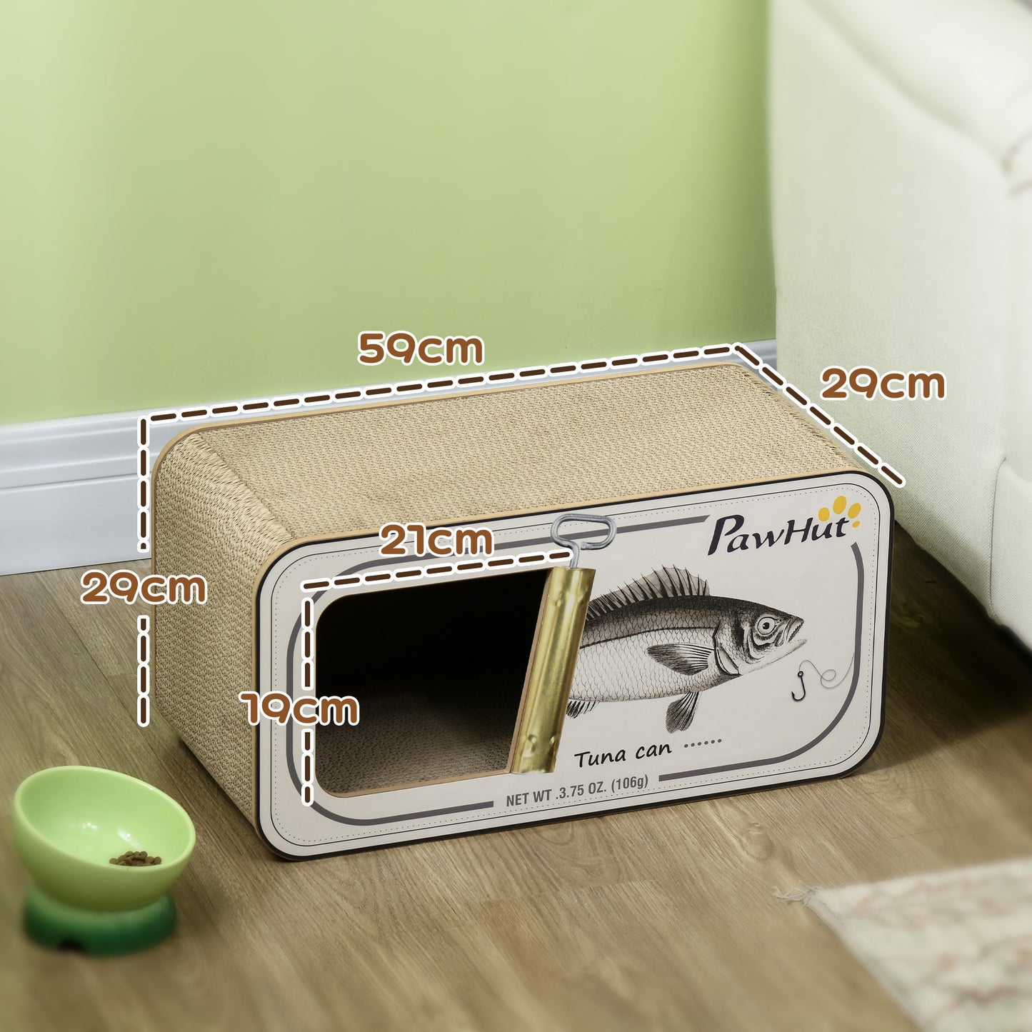 PawHut 2 in 1 Cat Scratching Board, Cardboard Cat House with Catnip, Canned Tuna Design-1