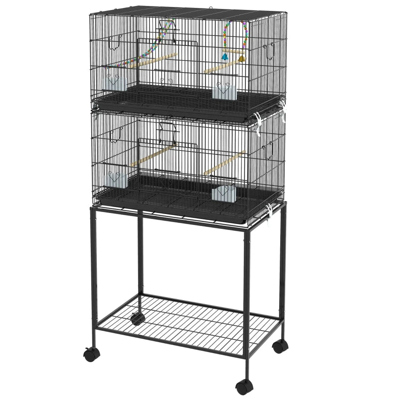 Double Stackable Bird Cage on Wheels with Stand, for Canaries | PawHut-0