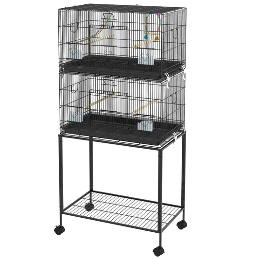 Double Stackable Bird Cage on Wheels with Stand, for Canaries | PawHut-0