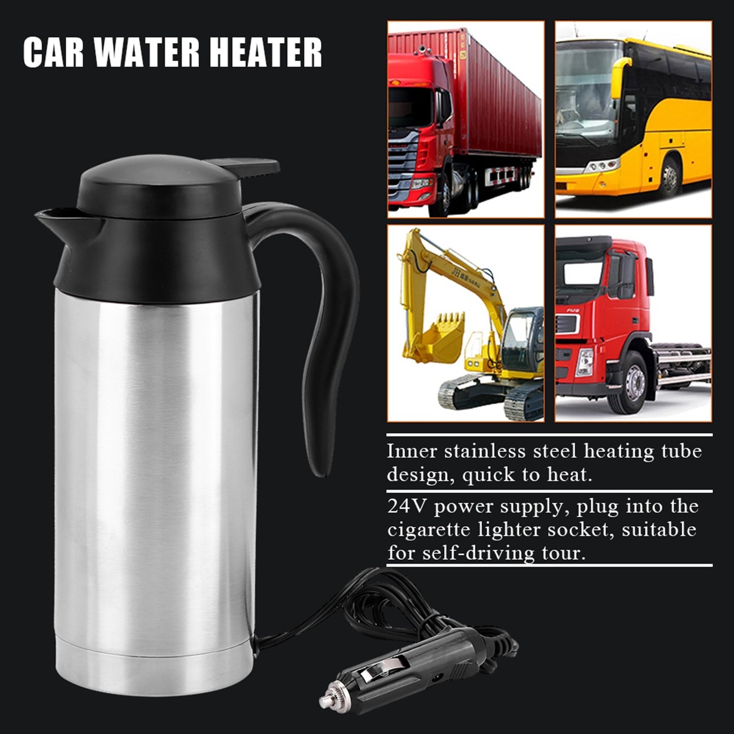 Portable 750ml 24V Travel Car Truck Kettle Water Heater Bottle for Tea Coffee Drinking