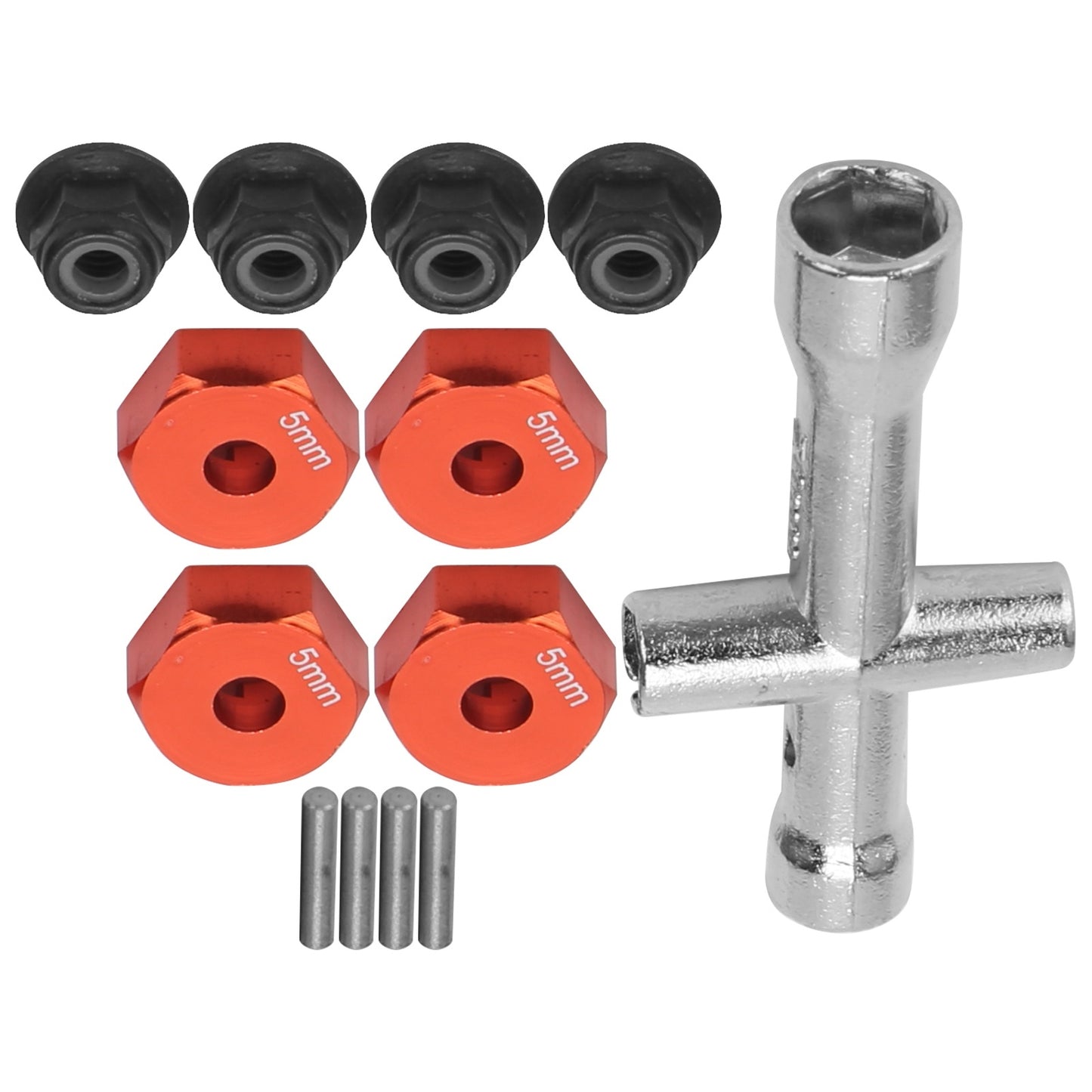 12mm Wheel 5mm Thickness Hex Adapter Cross Wrench M4 NonSlip Nut Set for 1/10 RC Car(Red )