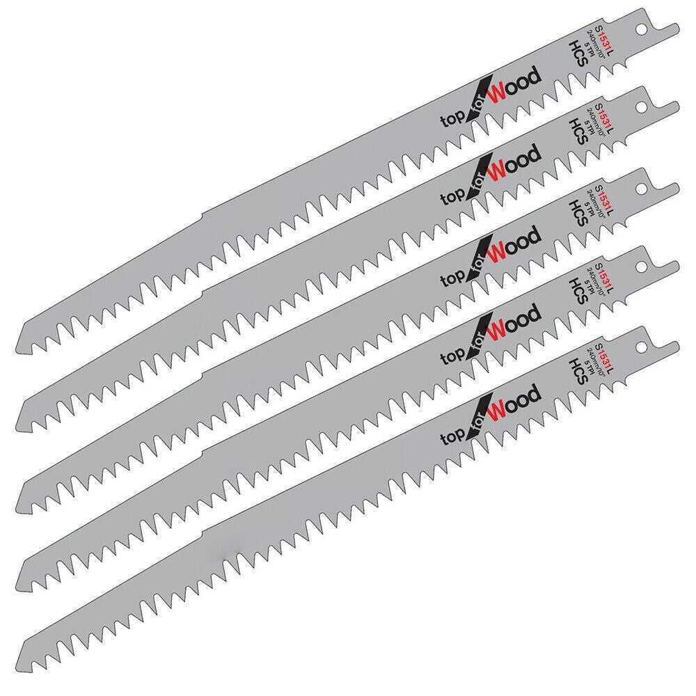 5 Pcs 240mm Sabre Saw Blades For Wood Sharp & Fast Cut S1531L For