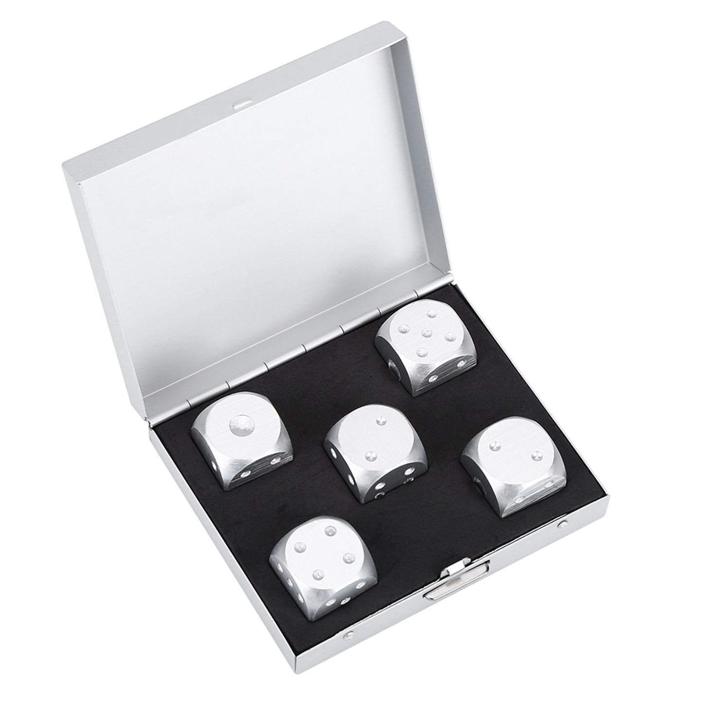 5pcs Aluminium Alloy Table Game Poker Games Dices Set with Storage Box (Silver Square Box)