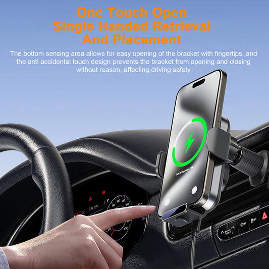 Car Mount Phone Holder Wireless Charger Fast Charging Air Vent Car Charging Holder One-touch Clamping Anti-Slip and Shock Absorption Charger Mount