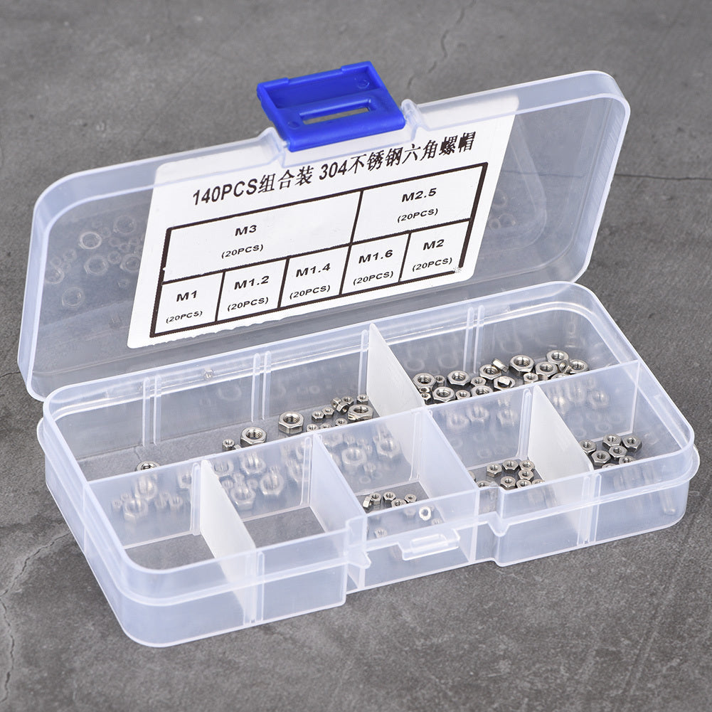 140pcs M1/M1.2/M1.4/M1.6/M2/M2.5/M3 Thread Stainless Steel Hex Hexagonal Nuts